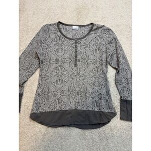 Columbia Womens Grey Geometric Tribal Waffle Knit Henley Long Sleeve Top Large